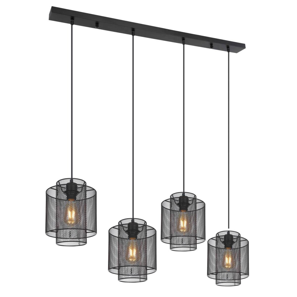 GLOBO Pendelleuchte AUGUSTIN 15664-4H mattschwarz Metall B/H/L: ca. 20x120x98 cm E27 4 Brennstellen
