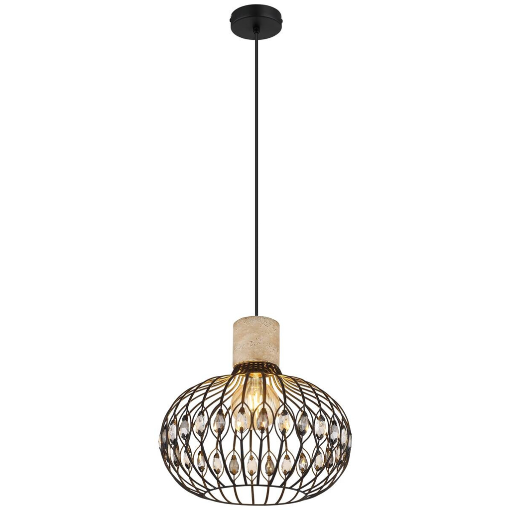 GLOBO Hängeleuchte mattschwarz grau Rauch Glas Metall H/D: ca. 150x38 cm E27 1 Brennstellen