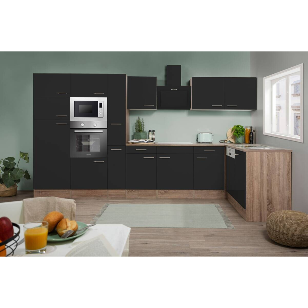 Respekta Winkelküche KBL370EYSMISGKE schwarz B/H/T: ca. 370x205x172 cm
