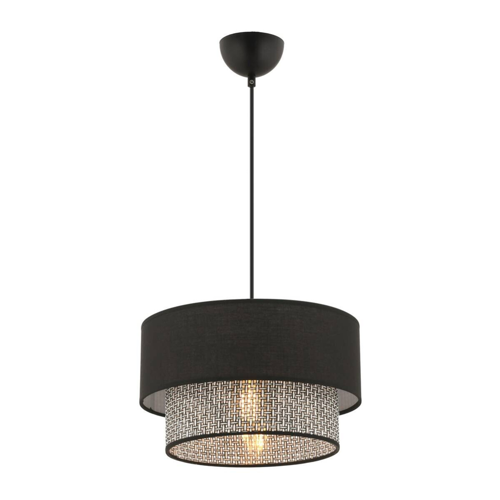 Opviq Pendelleuchte Echo grau schwarz Baumwolle B/H/T/L/D: ca. 30x65x30x30x30 cm E27 1 Brennstellen