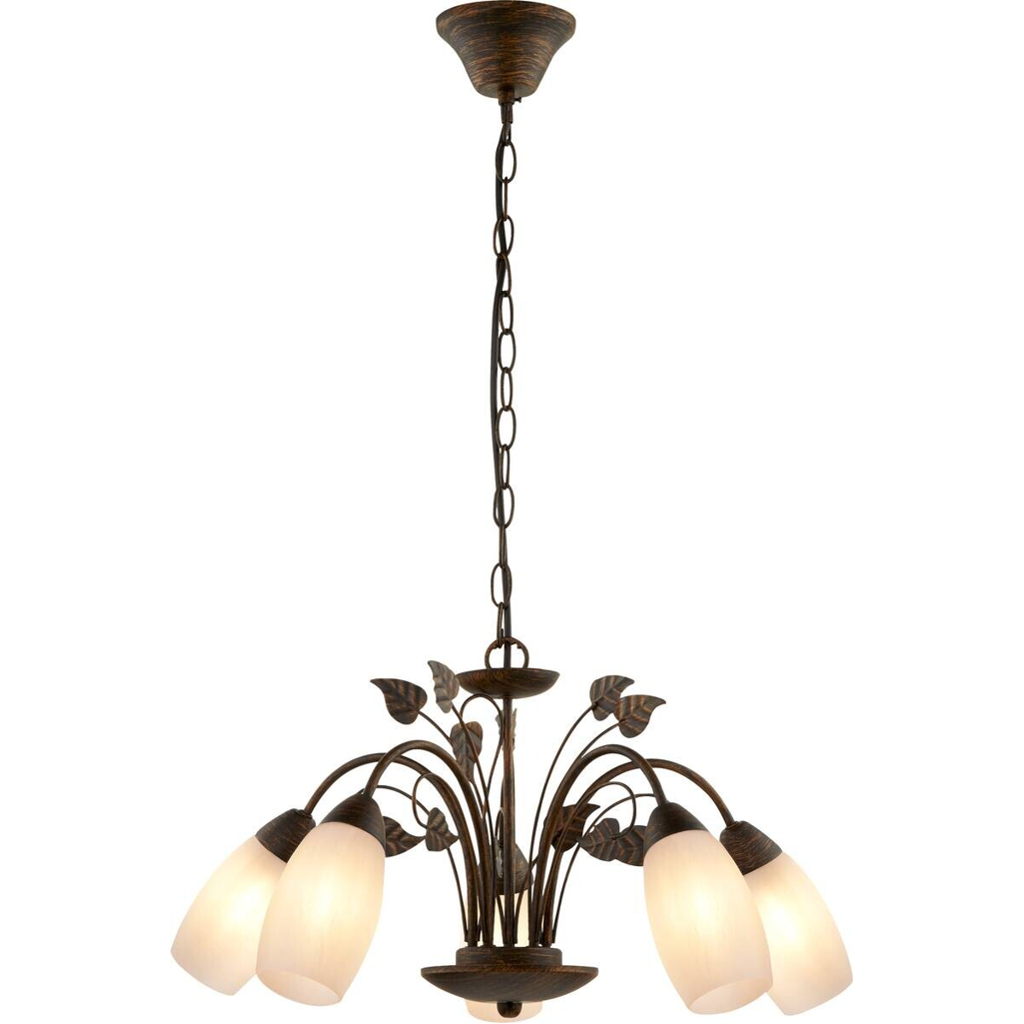 GLOBO Pendelleuchte VENEZIA 30800523X rost warmweiß Metall Glas H/D: ca. 150x50 cm E14 5 Brennstellen