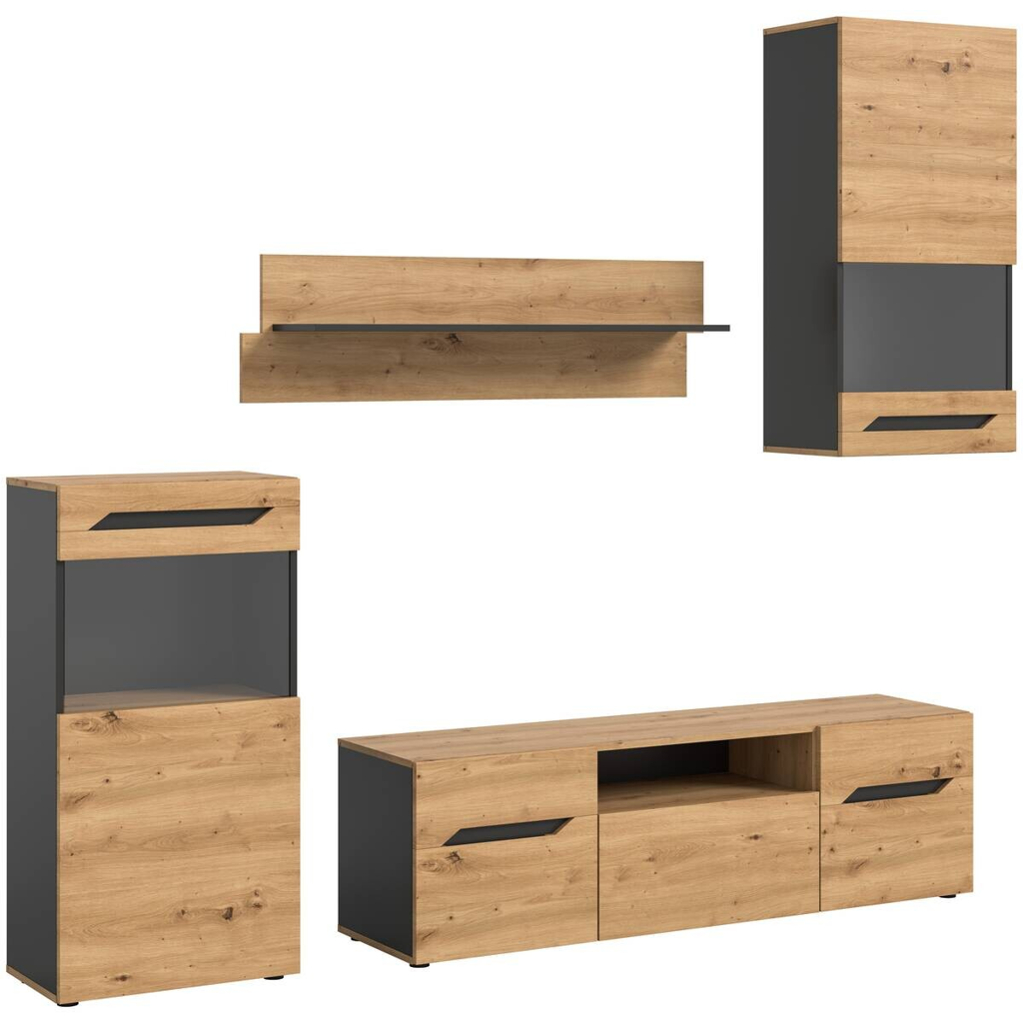 Wohnwand Caserta basaltgrau Nachbildung Artisan Oak Nachbildung B/H/T: ca. 253x196x40 cm
