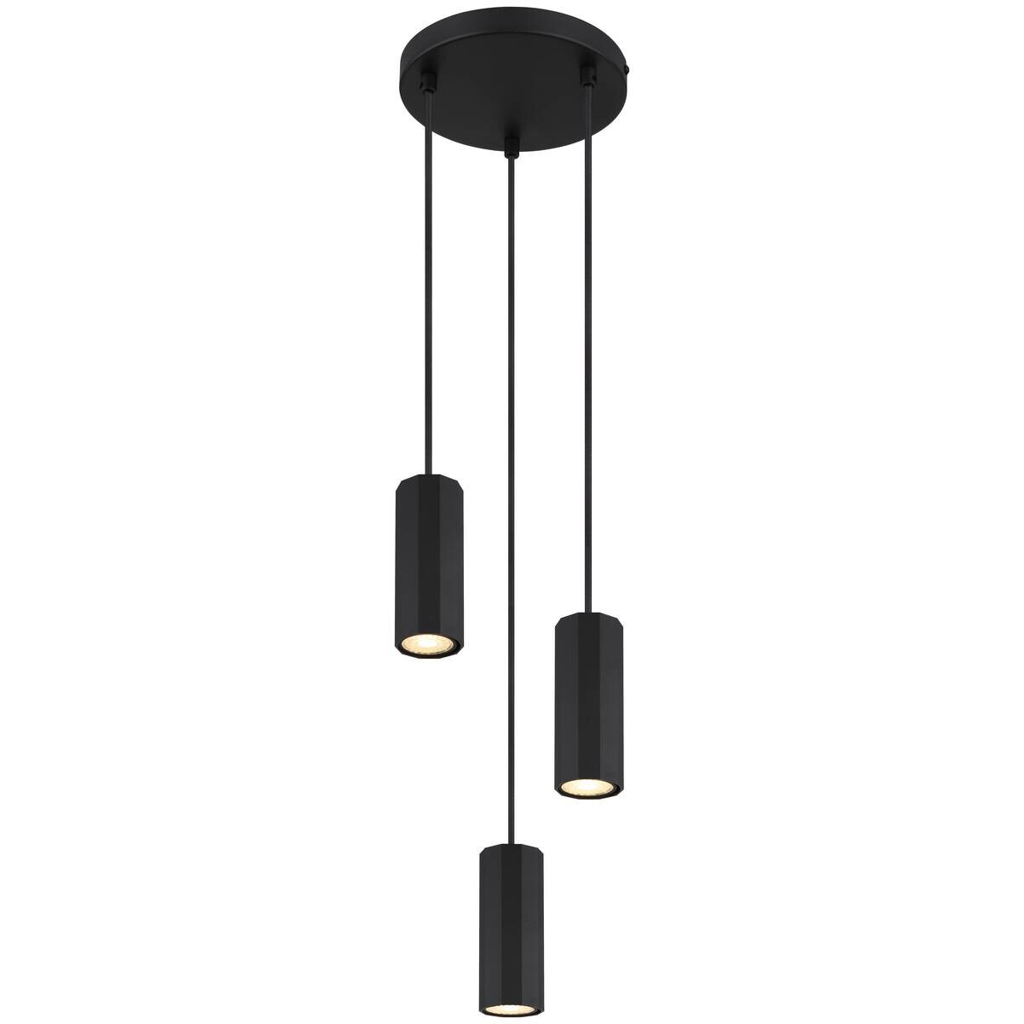 GLOBO Pendelleuchte JAMES 57918-3HB mattschwarz Metall Kunststoff H/D: ca. 120x21 cm GU10 3 Brennstellen