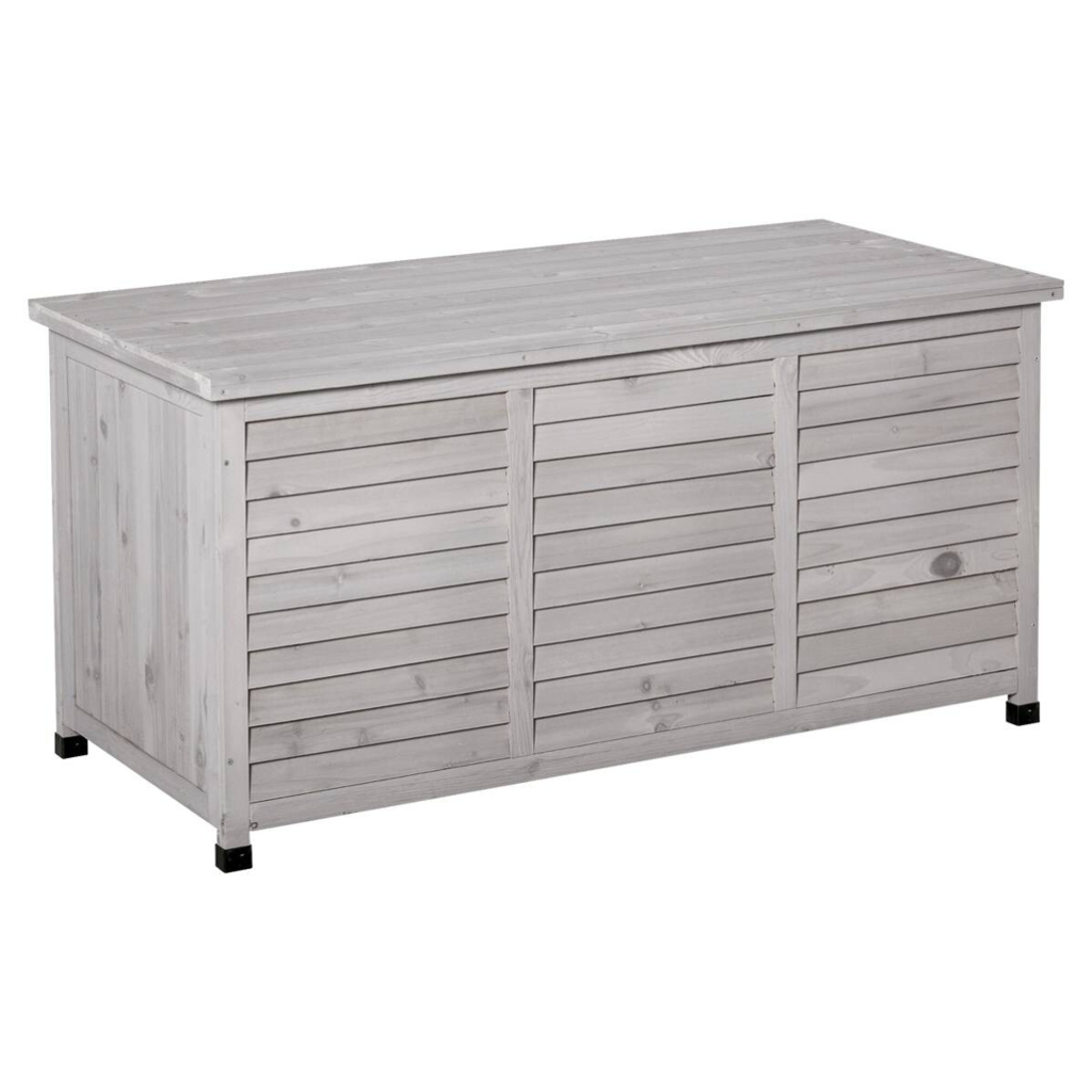 Outsunny Gartentruhe mit Stauraum grau Holz B/H/L: ca. 56x60x127 cm