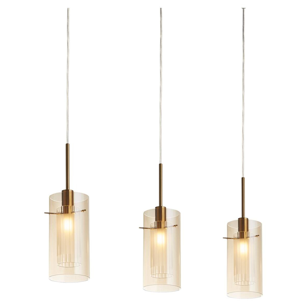 Searchlight Pendelleuchte Duo champagner bronze Glas Stahl B/H/L: ca. 13x130x71 cm E14 3 Brennstellen