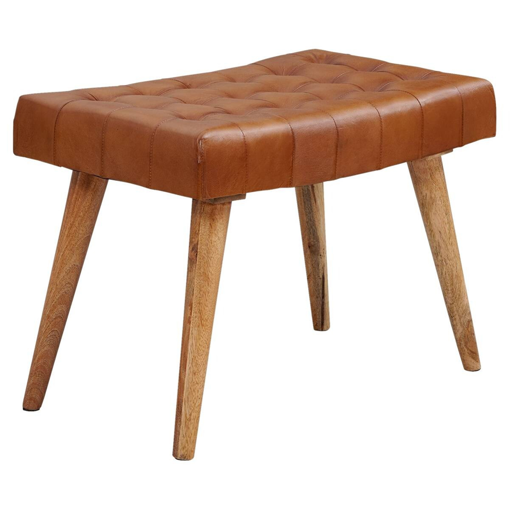 Wohnling Sitzhocker braun natur Leder Echtholz B/H/T: ca. 67x47x39 cm