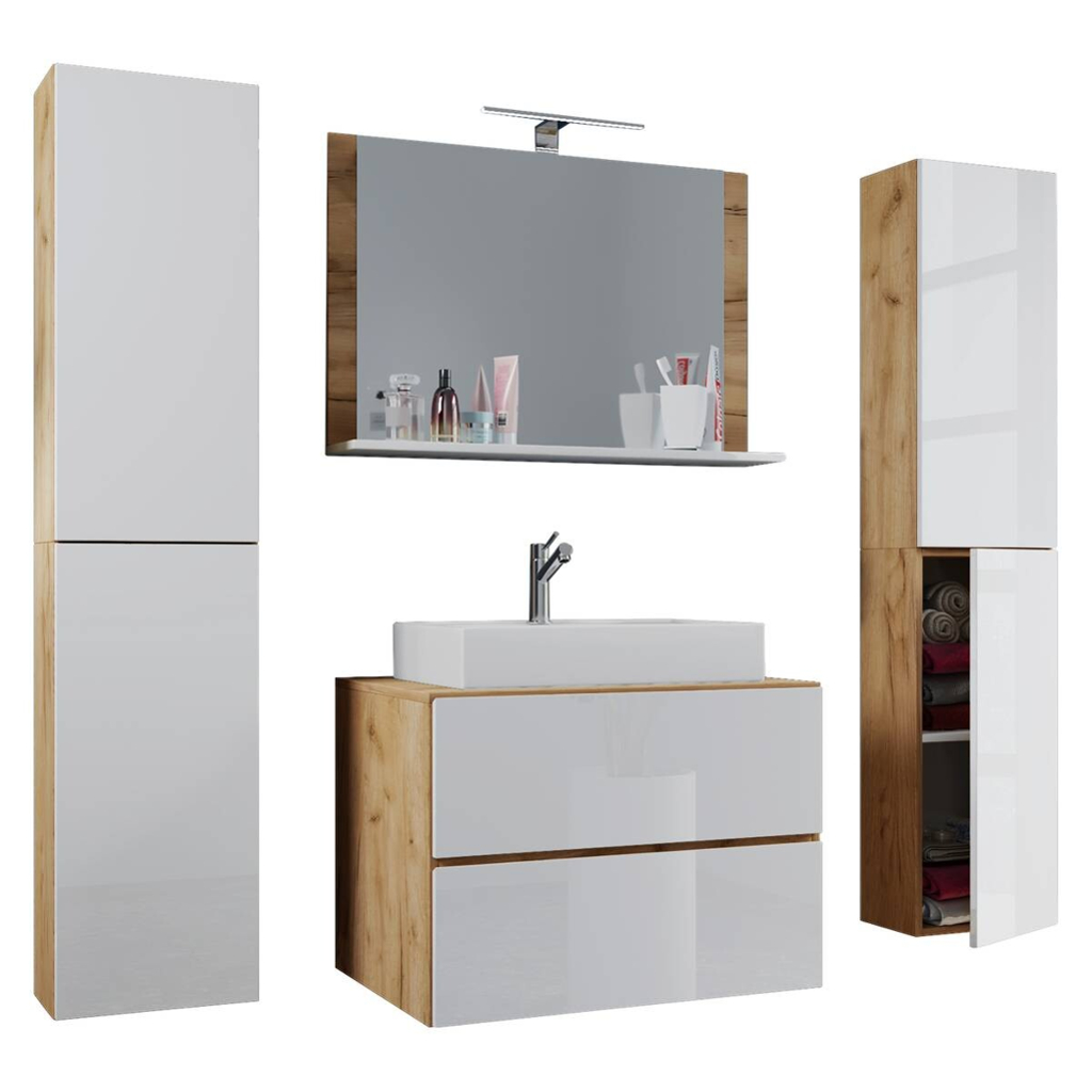 Waschplatz 5tlg-Lendas Eiche Honig Nachbildung weiß weiß B/H/T: ca. 60x52x52 cm