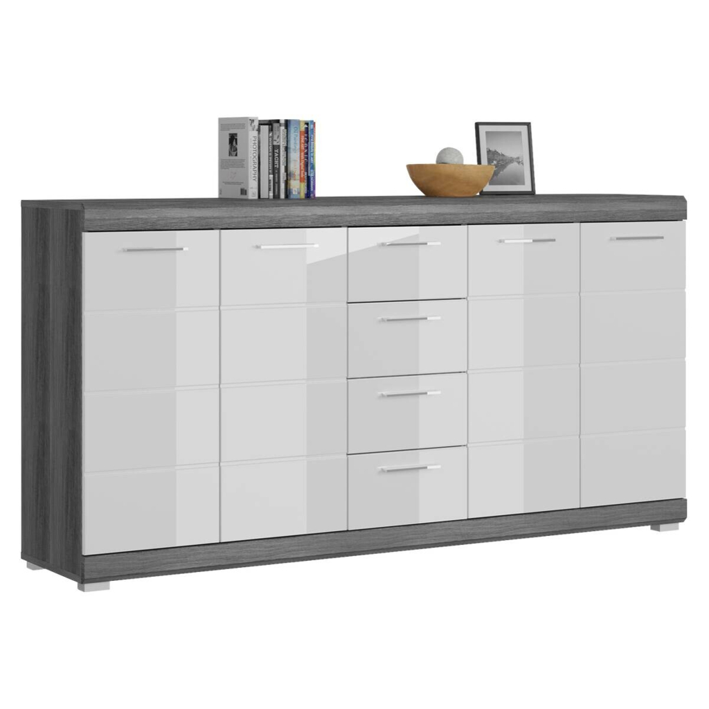 Kommode SCOUT Rauchsilber Nachbildung weiß Hochglanz B/H/T: ca. 165x85x37 cm