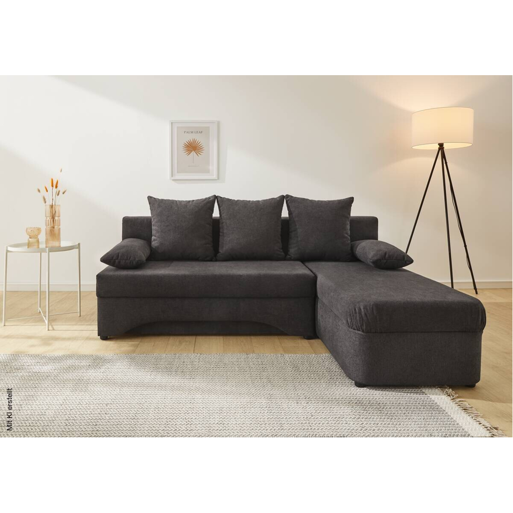 Ecksofa mit Bettfunktion und Bettkasten grau Microfaser B/H/T: ca. 191x70x142 cm