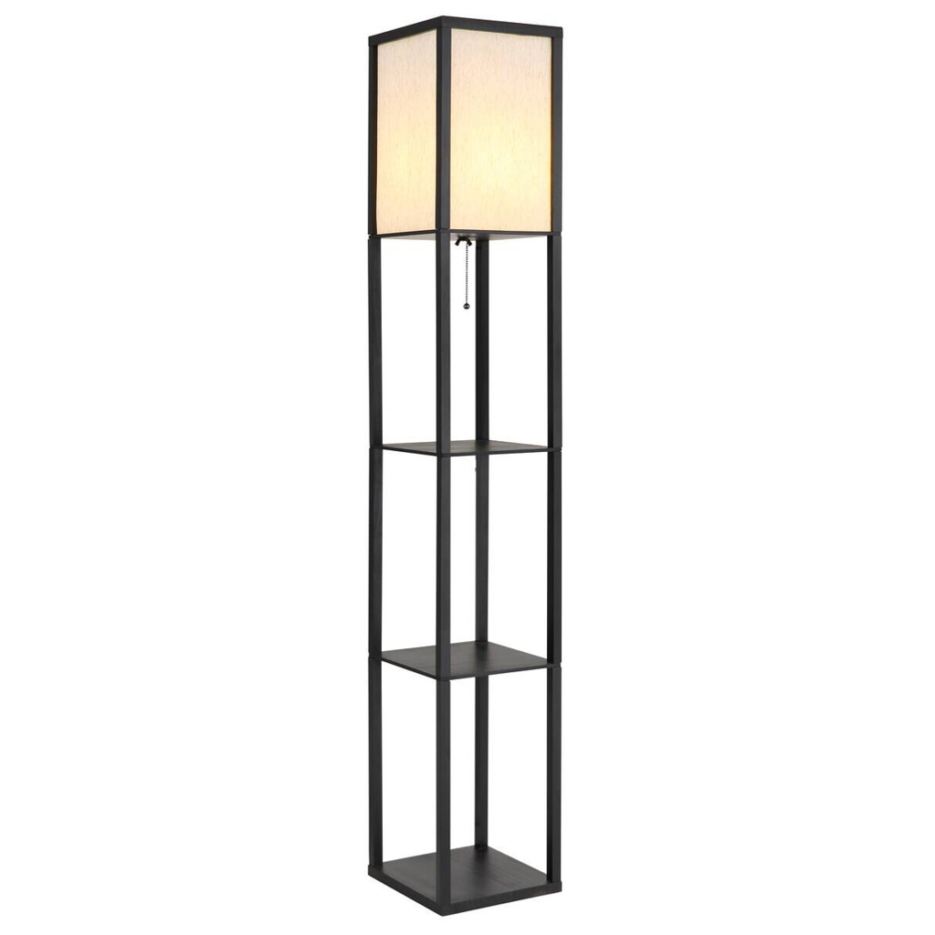 GLOBO Stehlampe natur schwarz PVC Holz Textil B/H/L: ca. 26x159x26 cm E27 1 Brennstellen