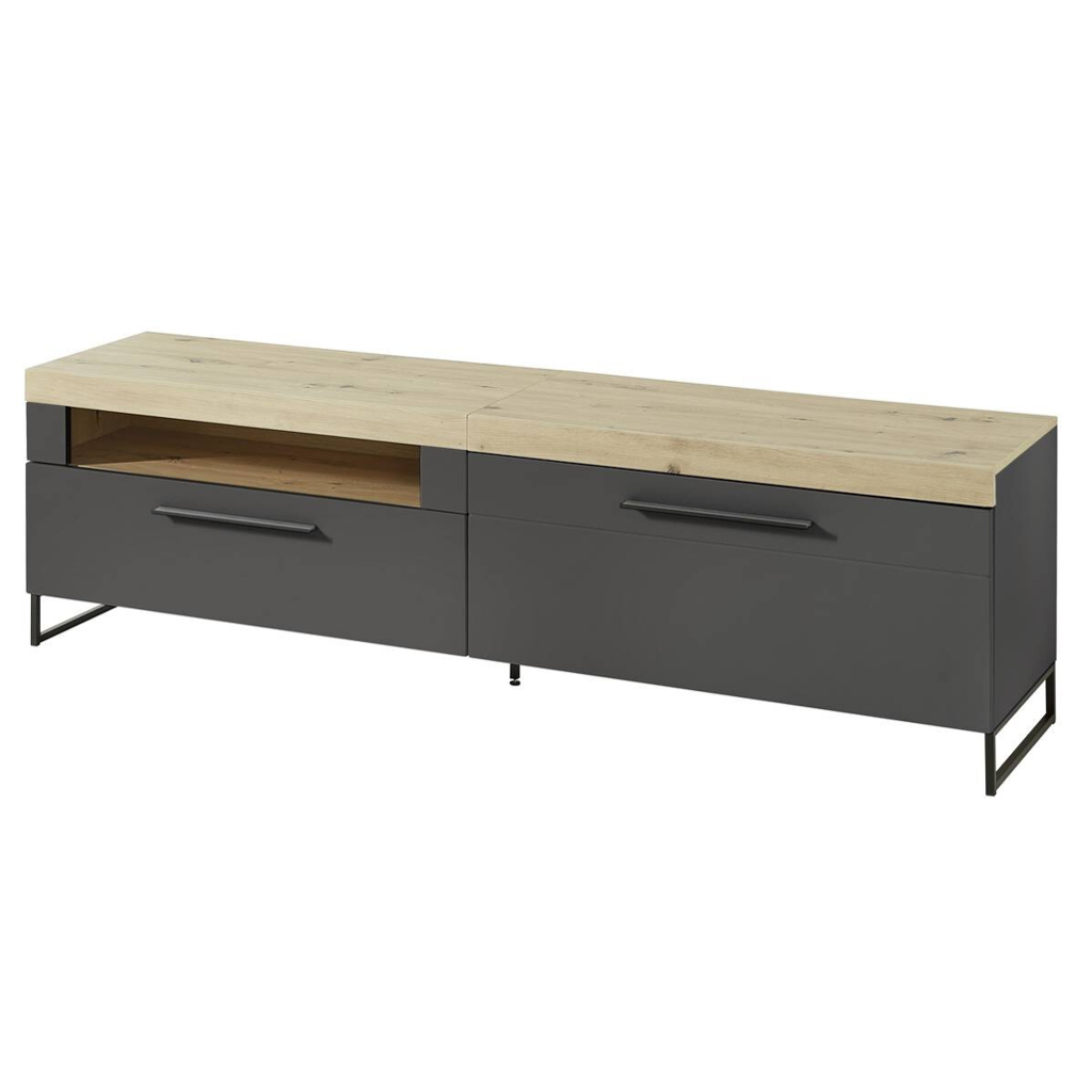 TV-Lowboard Loft Two Eiche Artisan Nachbildung Graphit Lacklaminat supermatt B/H/T: ca. 192x55x44 cm