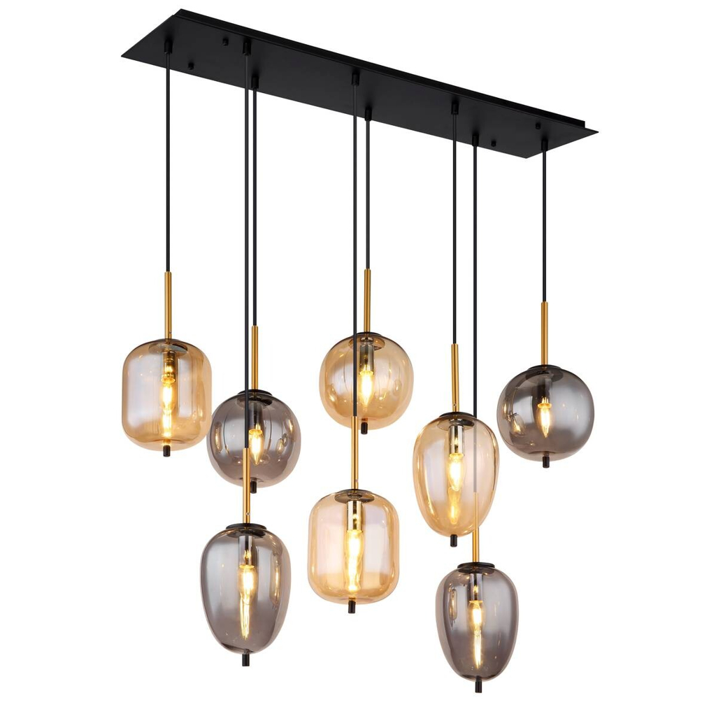 GLOBO Pendelleuchte mattschwarz Metall Glas B/H/T: ca. 34x120x102,5 cm 8 Brennstellen