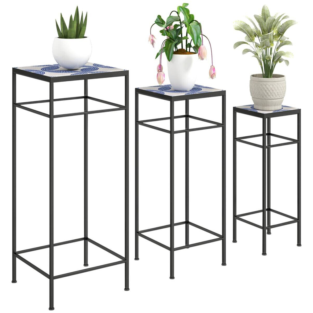 Outsunny Pflanzenständer 3er Set blau Metall B/H/L: ca. 28x71x28 cm