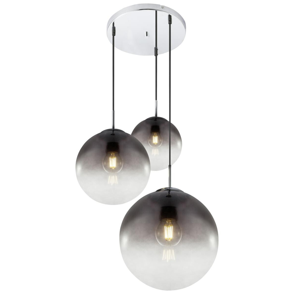 GLOBO Pendelleuchte Varus Chrom Rauchglas H/D: ca. 120x51 cm E27 3 Brennstellen