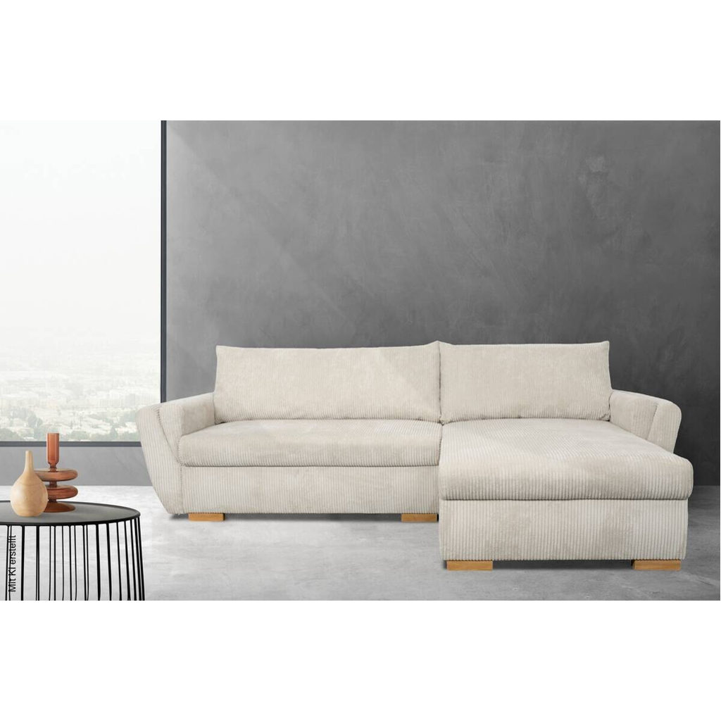 Ecksofa mit Bettfunktion und Bettkasten beige Velourstoff B/H/T: ca. 229x86x167 cm