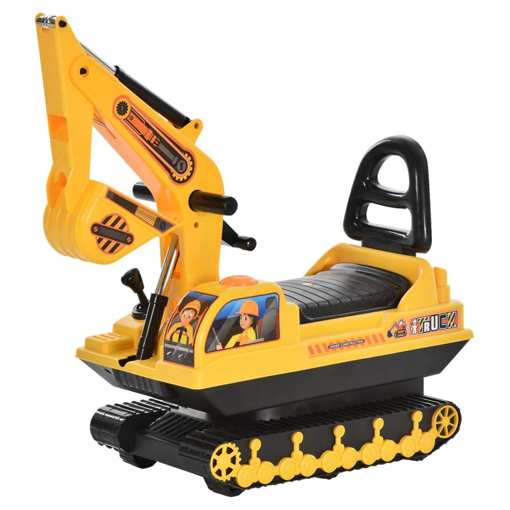 HOMCOM Kinder-Rutscherfahrzeug Bagger gelb B/H/L: ca. 24x58,5x78 cm