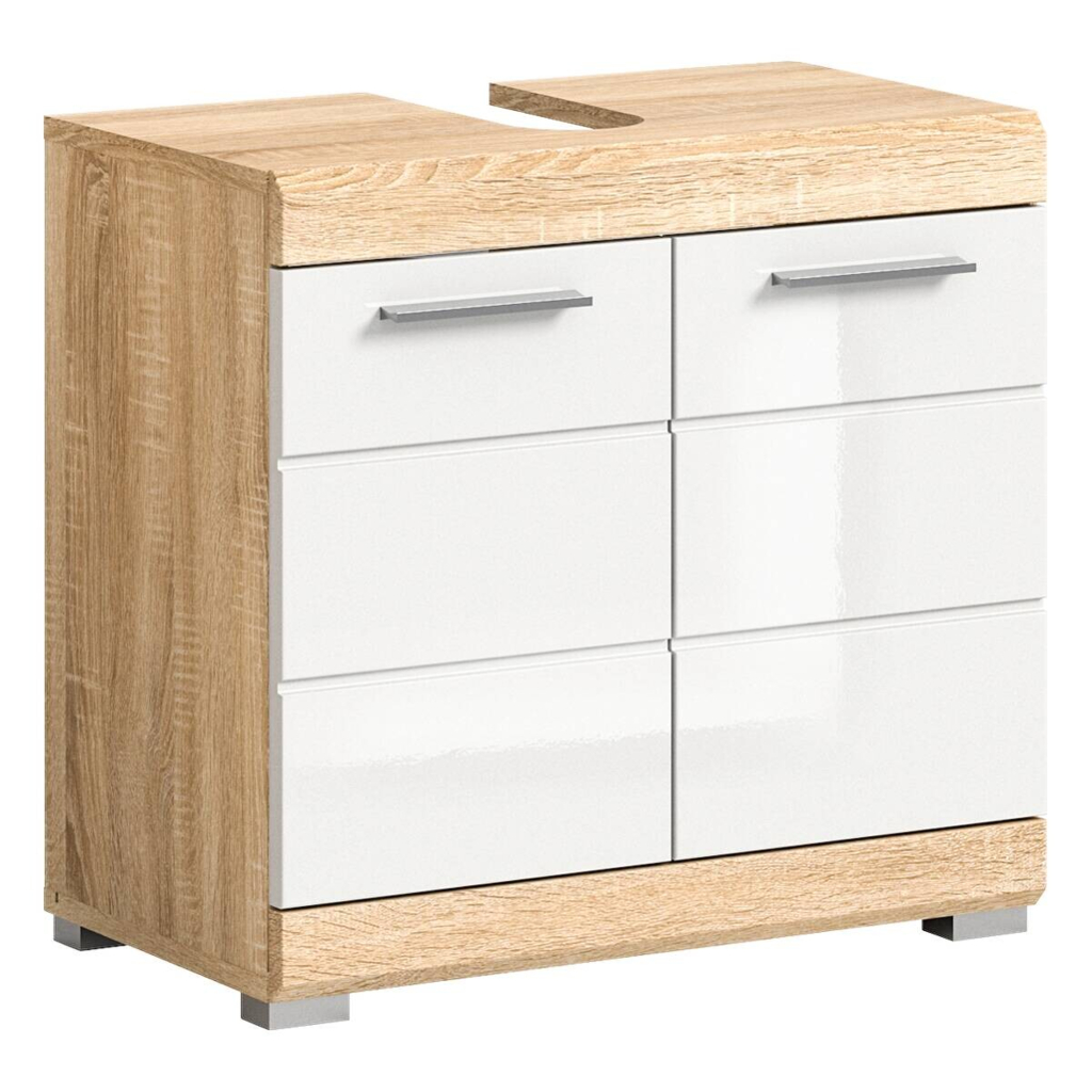 Waschbeckenunterschrank LAMBADA Eiche Sonoma hell Nachbildung weiß Hochglanz B/H/T: ca. 60x56x34 cm