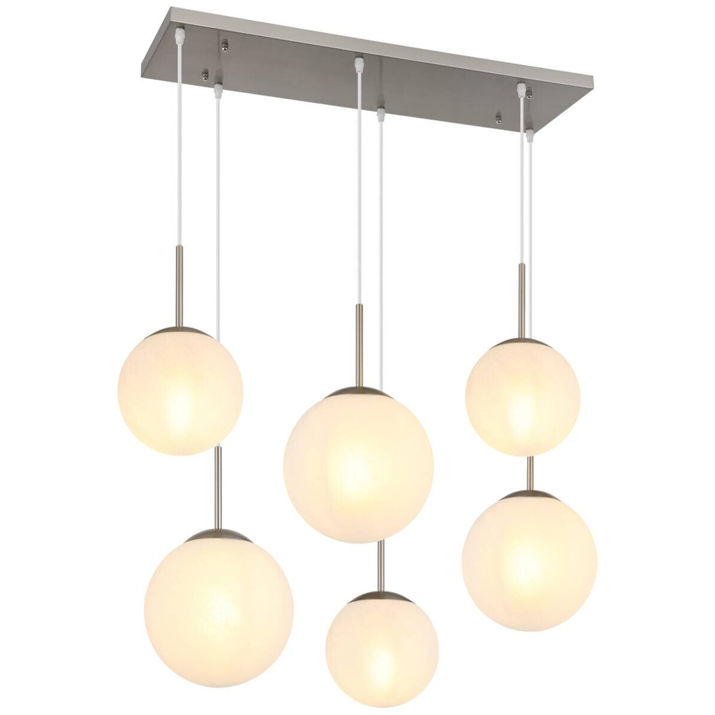 GLOBO Pendelleuchte KOP 30520601 klar Opal nickel Metall Glas B/H/L: ca. 93,5x120x43 cm E27 6 Brennstellen