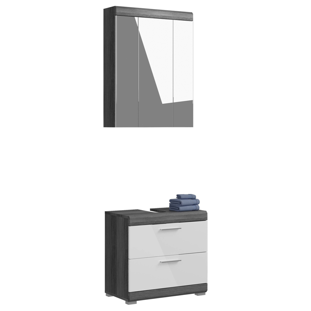 Badezimmer-Set Scout Rauchsilber Nachbildung weiß Hochglanz B/H/T: ca. 60x191x34 cm