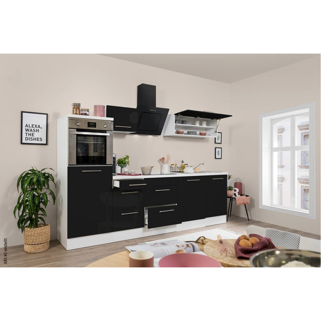 Respekta Küchenblock Premium schwarz hochglänzend B/H/T: ca. 280x200x60 cm