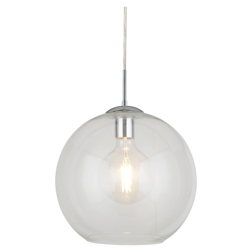 Searchlight Pendelleuchte Balls Chrom transparent Glas Stahl B/H/D: ca. 25x120x25 cm E27 1 Brennstellen