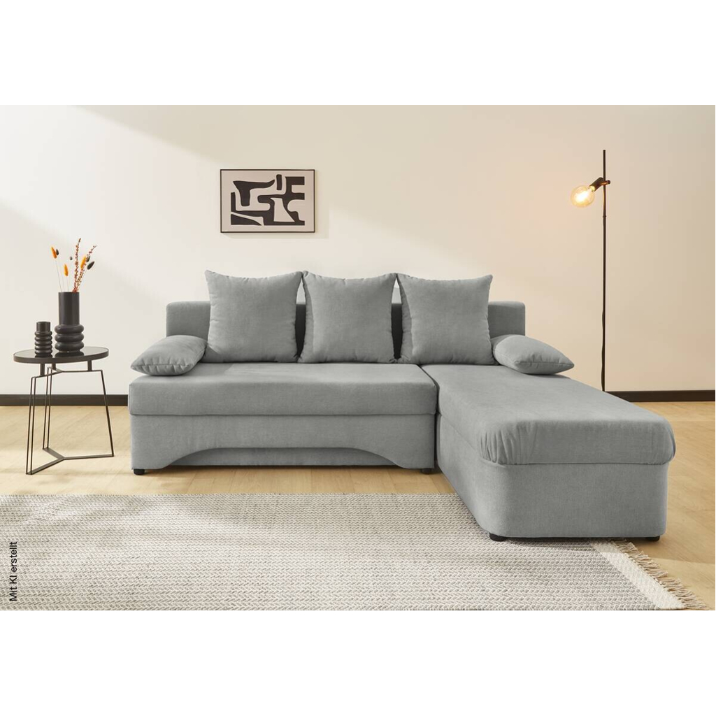 Ecksofa mit Bettfunktion und Bettkasten hellgrau Microfaser B/H/T: ca. 191x70x142 cm