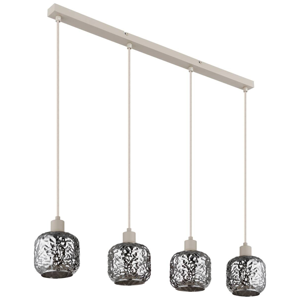 GLOBO Hängeleuchte Rauch beige Glas Metall B/H/L: ca. 17,5x24x82,5 cm E27 4 Brennstellen