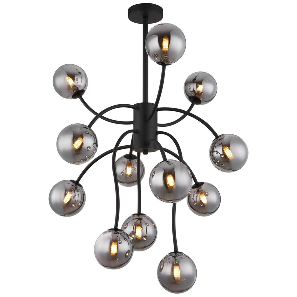 GLOBO Deckenleuchte Rauch mattschwarz Glas Metall H/D: ca. 93x62 cm G9 12 Brennstellen
