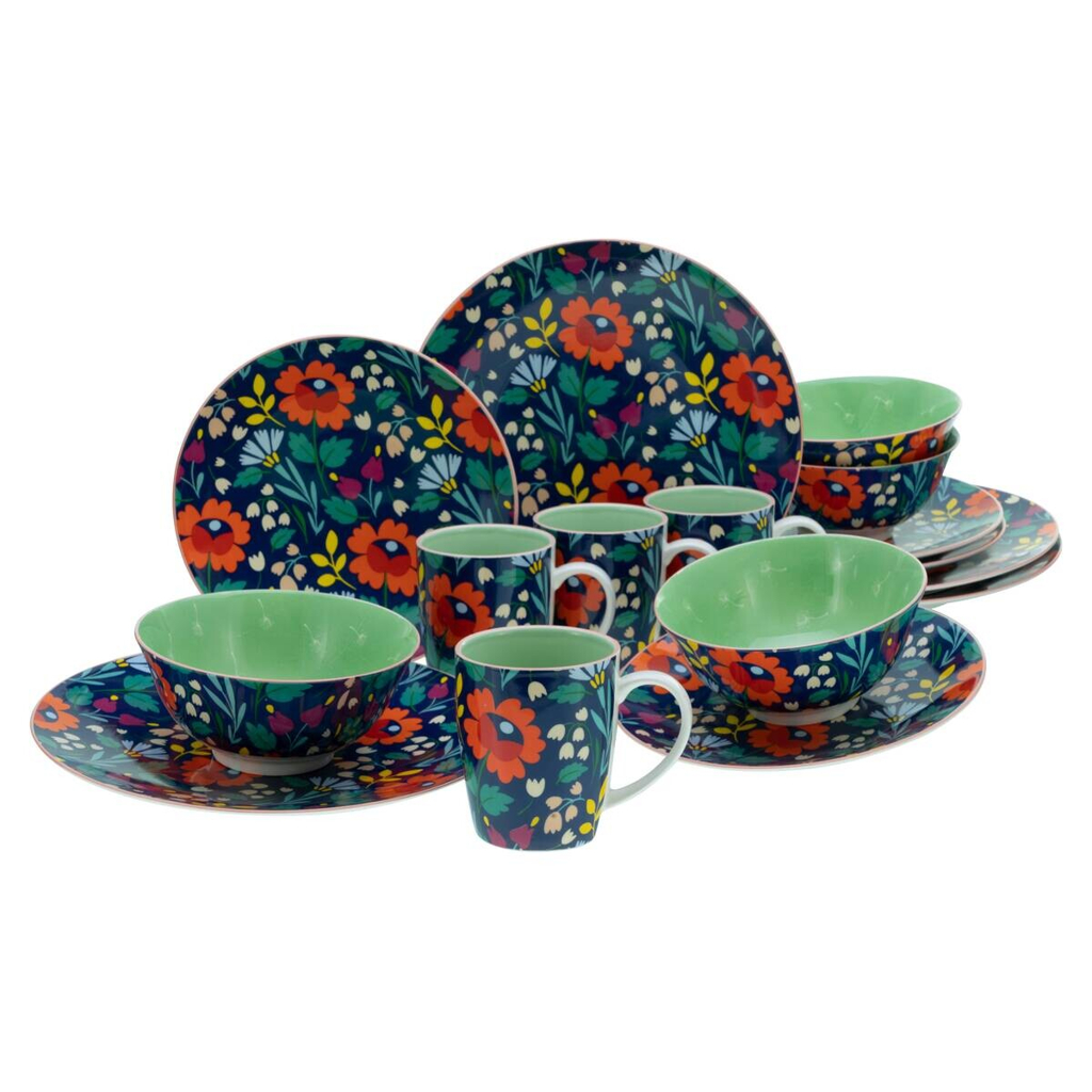 CreaTable Kombiservice Folklore blau Steinzeug 16 tlg.