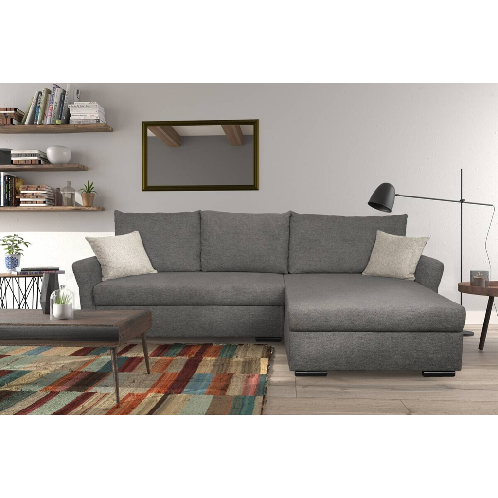 Ecksofa mit Bettfunktion und Bettkasten dunkelgrau Webstoff B/H/T: ca. 218x90x168 cm