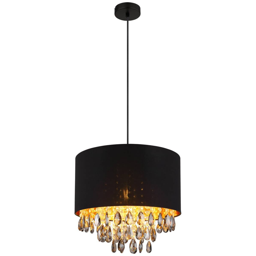 GLOBO Pendelleuchte COLETTA 15776H gold schwarz mattschwarz Kunststoff Metall Textil H/D: ca. 120x40 cm E27 1 Brennstellen