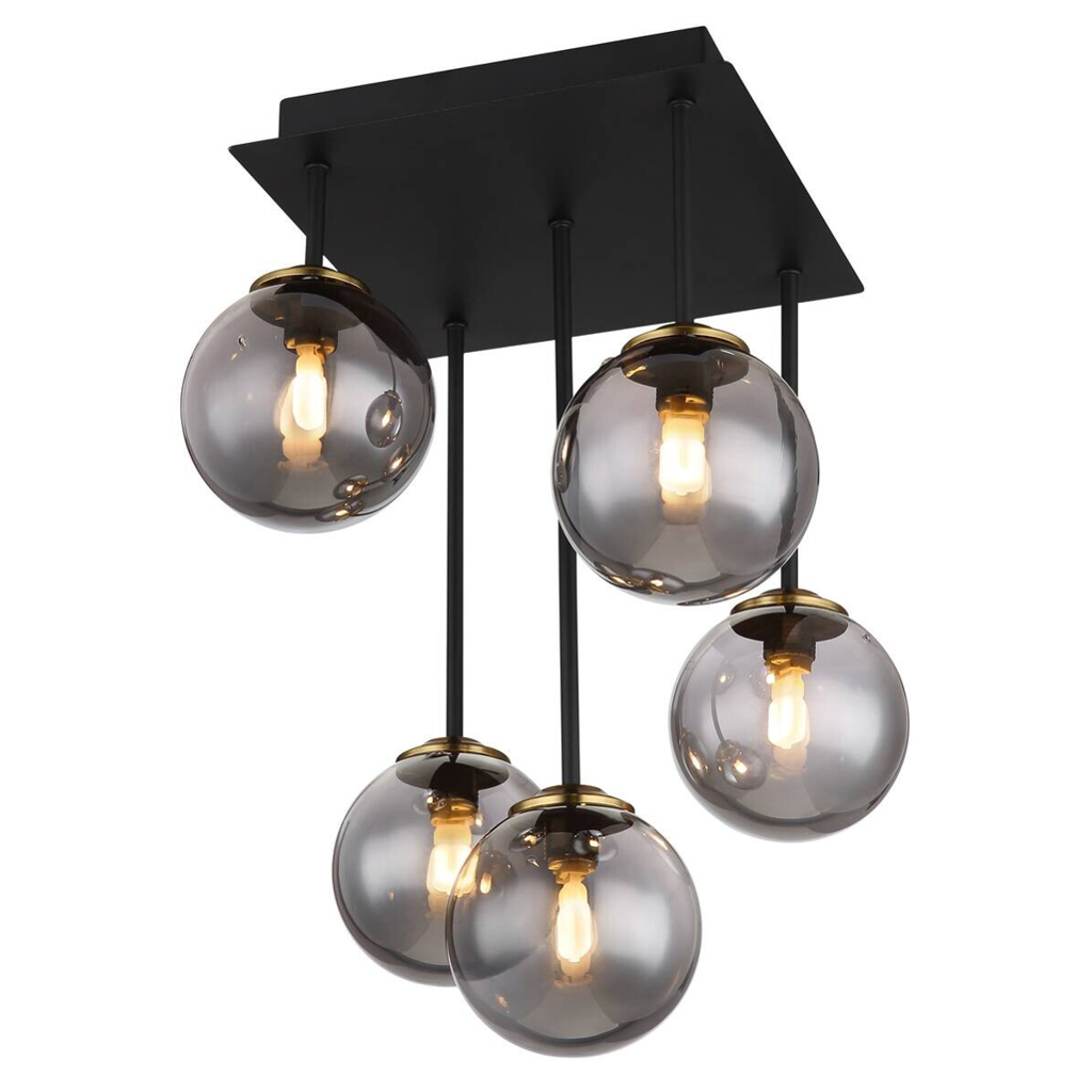 GLOBO Deckenleuchte Rauch schwarz Glas Metall B/H/T: ca. 25,5x38x25,5 cm G9 5 Brennstellen