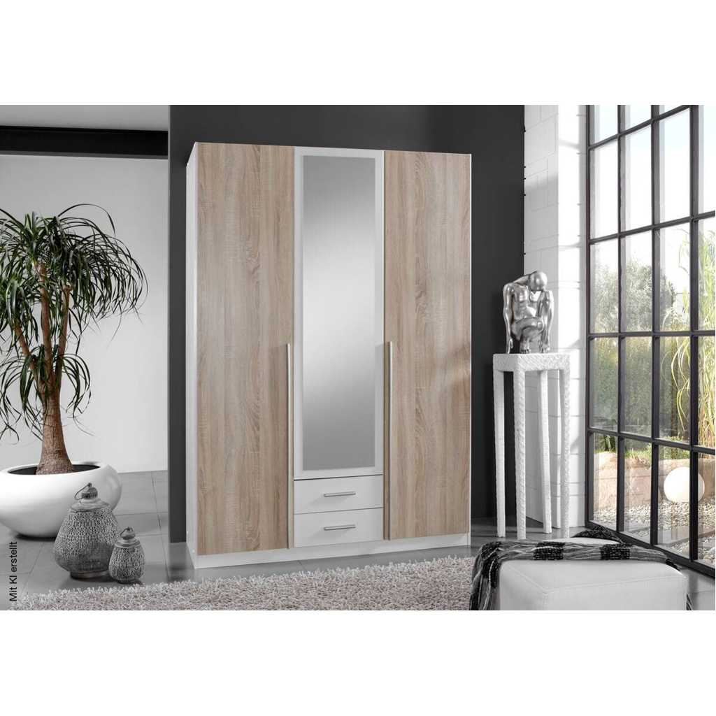 Kleiderschrank Skate weiß Eiche Sonoma Nachbildung B/H/T: ca. 135x197x58 cm