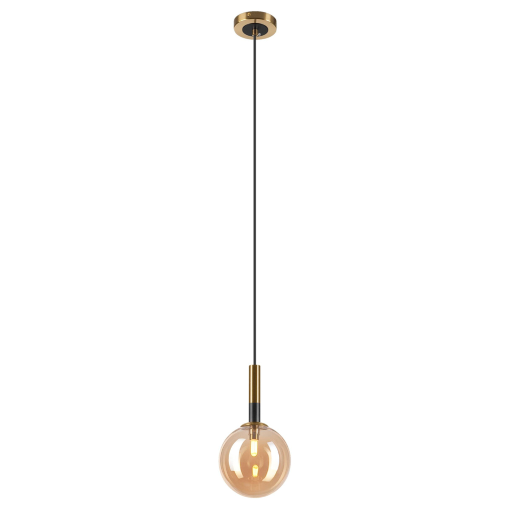 Lamkur Pendelleuchte Rollo gold schwarz Glas Stahl H/L: ca. 120x15 cm E27 1 Brennstellen