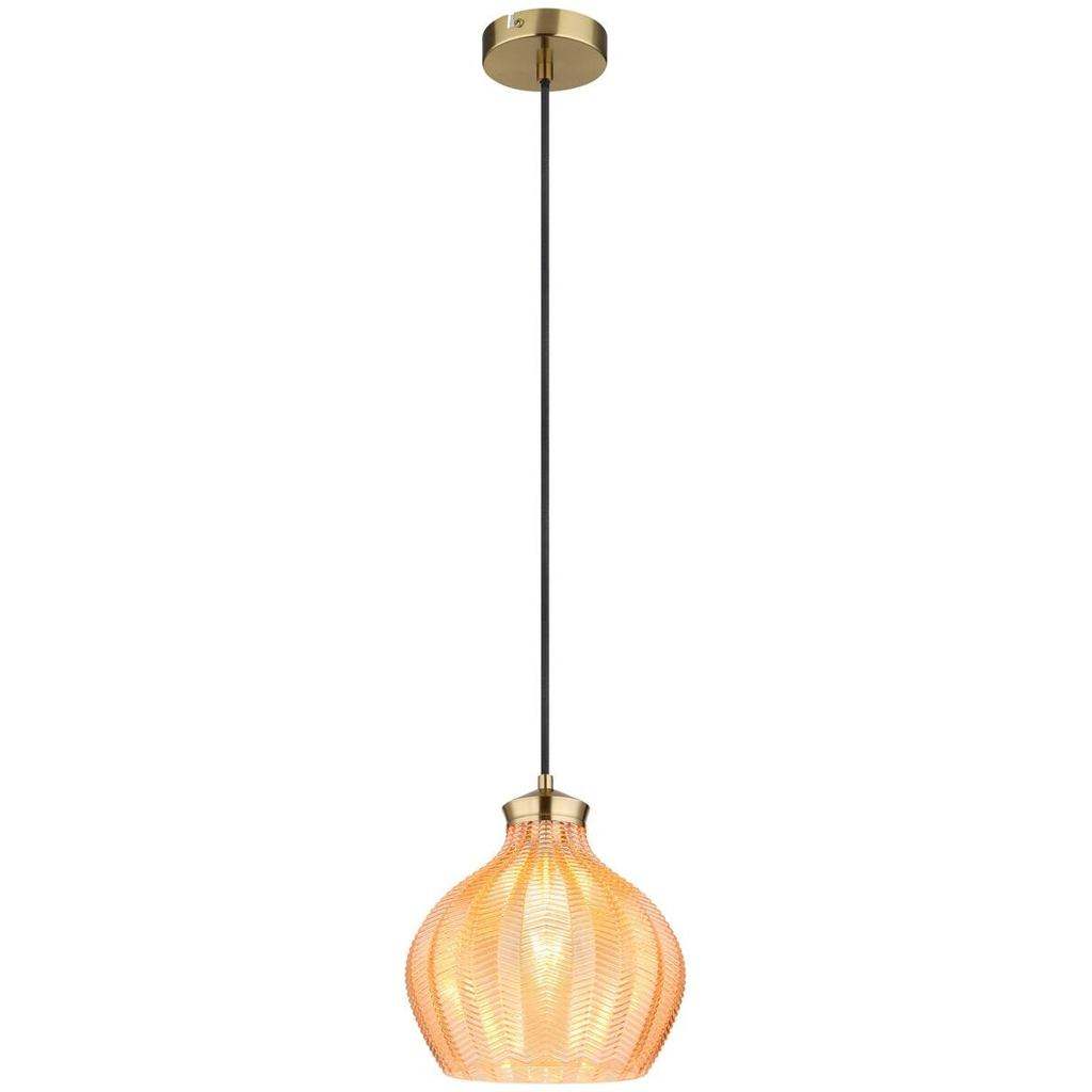 GLOBO Pendelleuchte gold amber schwarz Metall Glas Textil H/D: ca. 120x22 cm E27 1 Brennstellen