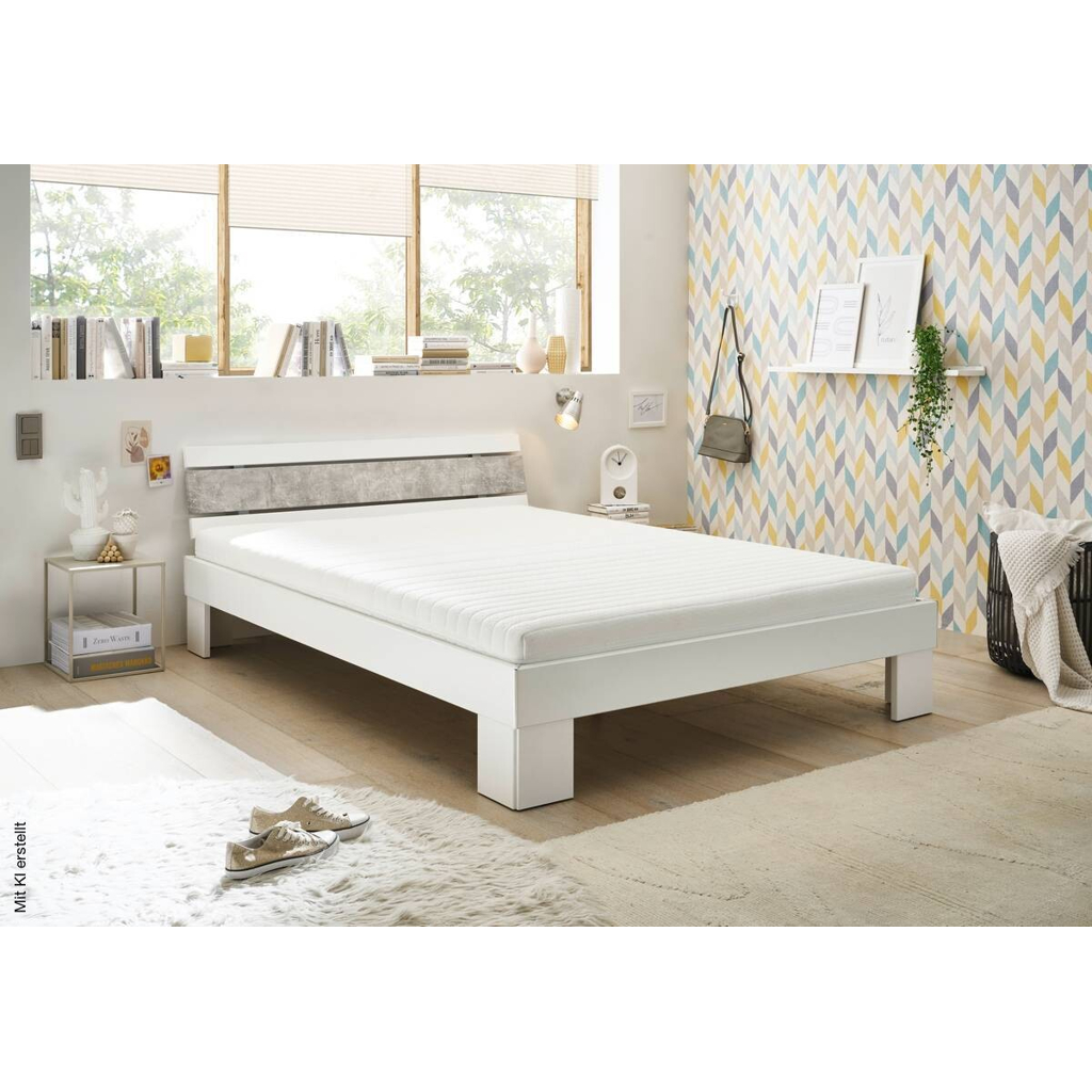 Futonbett Lyon weiß Beton Optik Liegefläche B/L: ca. 140x200 cm