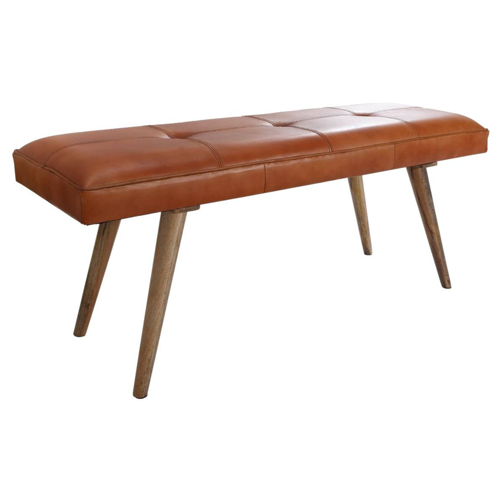 Wohnling Sitzbank braun natur Leder Echtholz B/H/T: ca. 117x51x38 cm