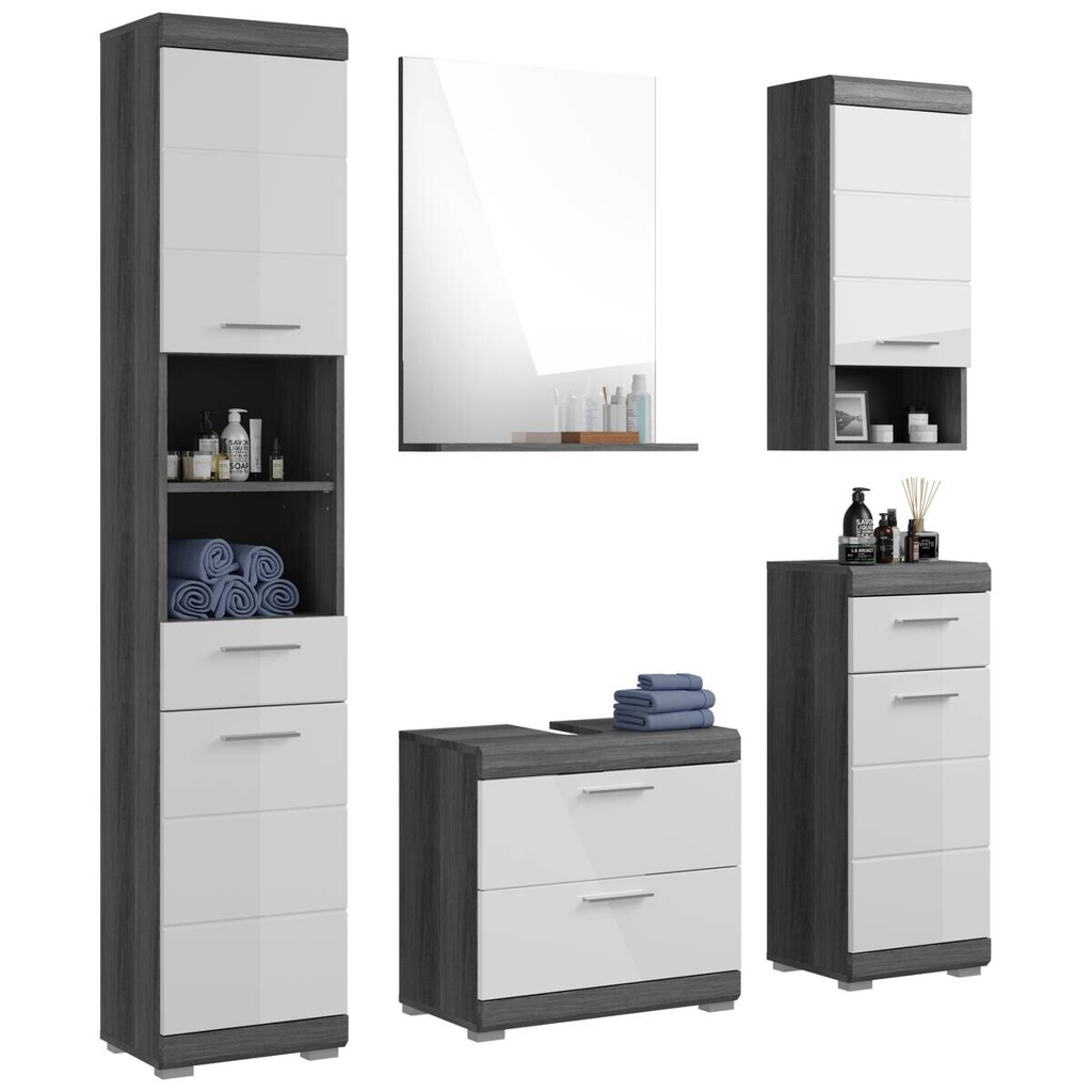 Badezimmer-Set Scout Rauchsilber Nachbildung weiß Hochglanz B/H/T: ca. 164x191x34 cm