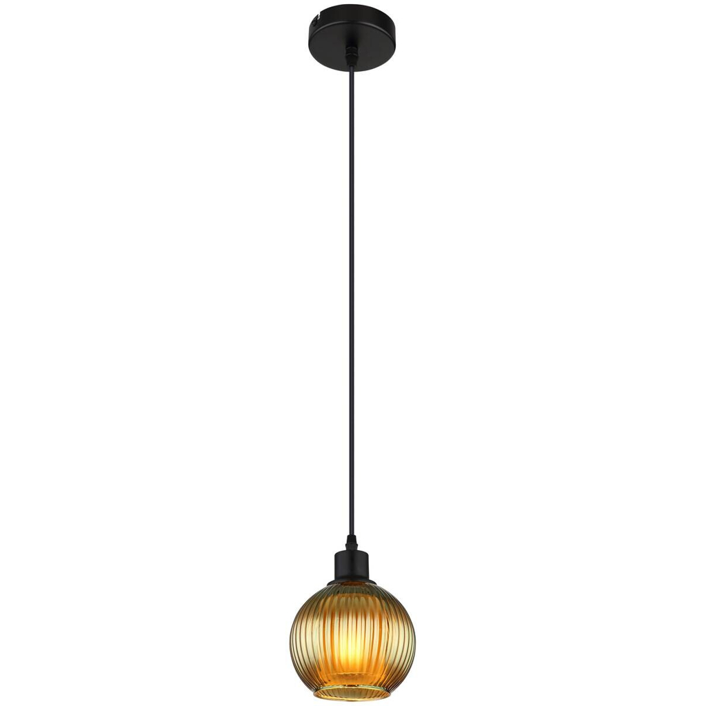 GLOBO Pendelleuchte grün schwarz Metall Glas H/D: ca. 120x15 cm E27 1 Brennstellen