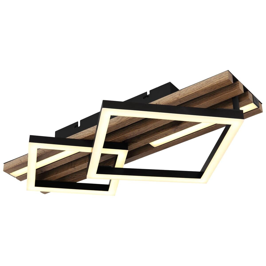 GLOBO LED-Deckenleuchte OBRIEN 67344D1 mattschwarz Opal Kunststoff Metall MDF B/H/L: ca. 47,5x9,5x31 cm 1 Brennstellen