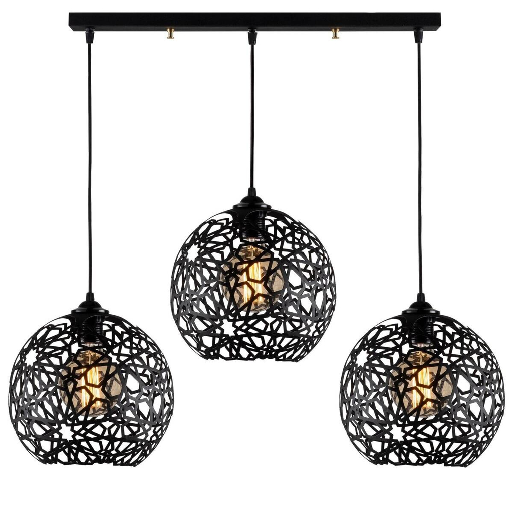 Opviq Pendelleuchte schwarz Metall B/H/T/L: ca. 100x115x25x100 cm E27 3 Brennstellen