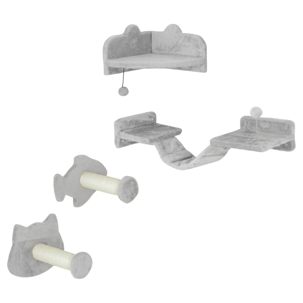 PawHut Katzen Kletterwand Set hellgrau Plüsch B/H/L: ca. 26x12,5x90 cm
