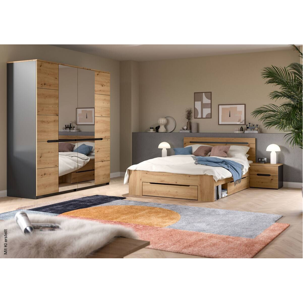 Schlafzimmer CANU, Set basaltgrau Artisan Nachbildung