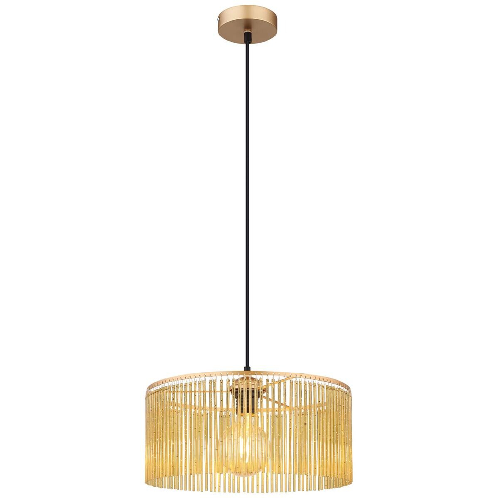 GLOBO Pendelleuchte LEEDS 33080145 schwarz gold amber Kunststoff Metall H/D: ca. 135x35 cm E27 1 Brennstellen