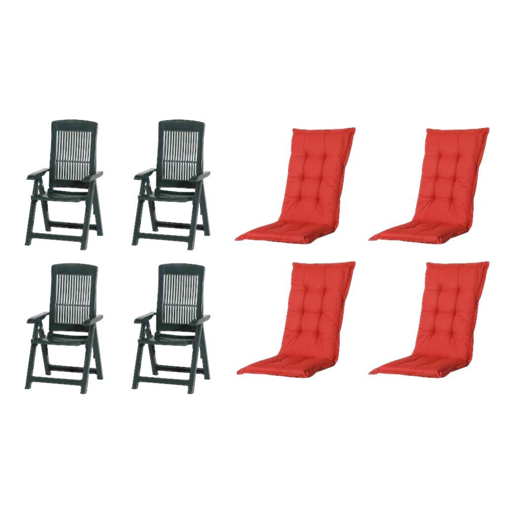 PROGARDEN,MADISON Klappsessel Set + Auflagen Tampa rot Kunststoff B/H/L: ca. 61x109x60 cm