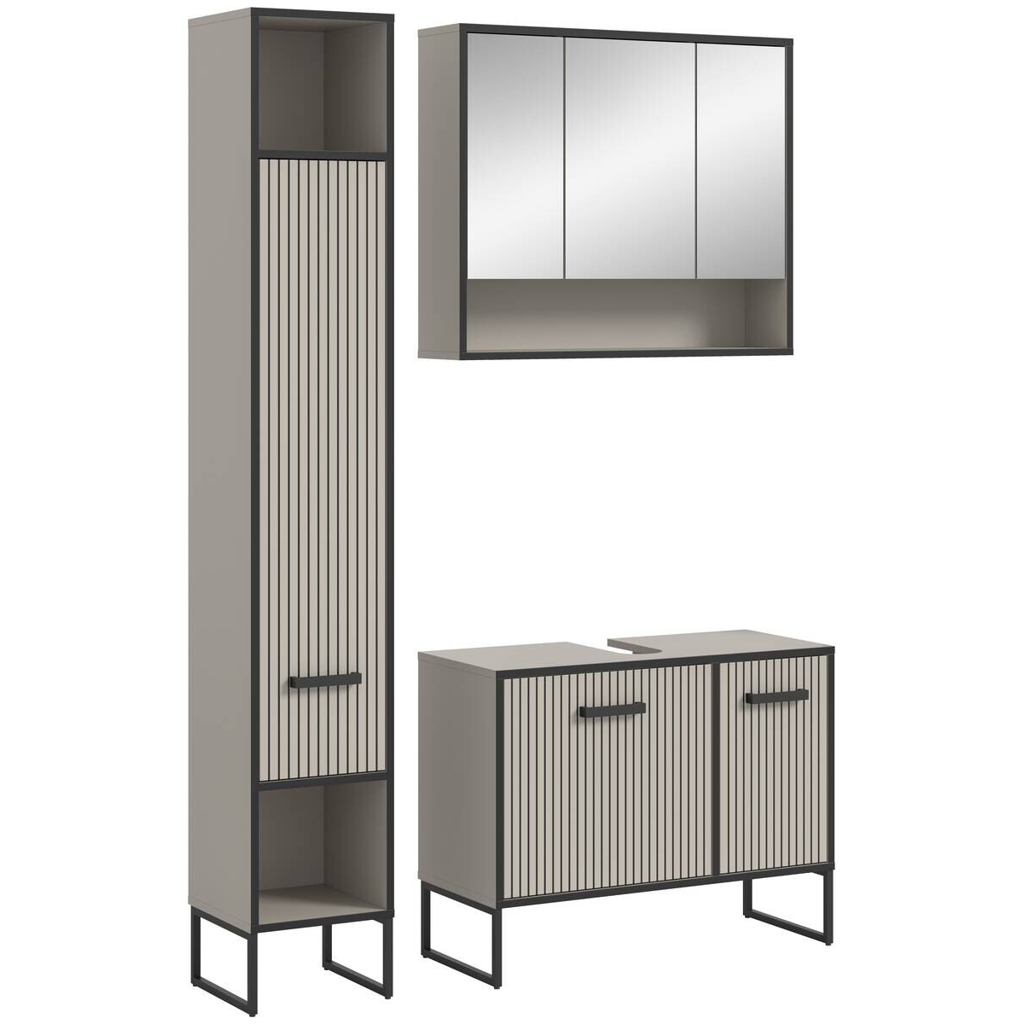 Badezimmer-Set BAGNO schwarz Kaschmirgrau Nachbildung B/H/T: ca. 125x192x36 cm