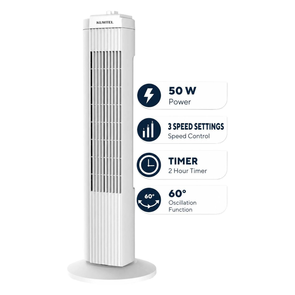 Opviq - Kumtel Standventilator weiß Kunststoff B/H/L: ca. 24,4x74,5x24,4 cm