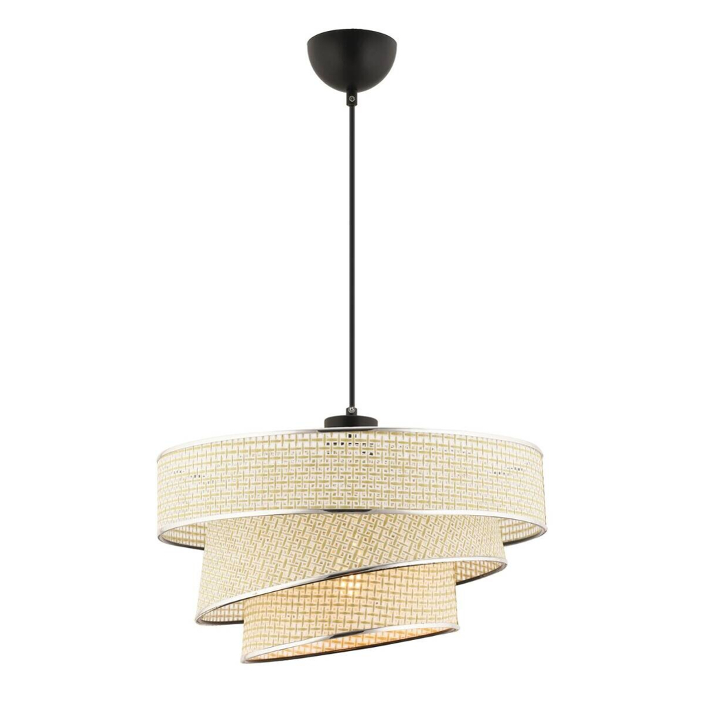Opviq Pendelleuchte Couper creme silber Baumwolle Metall B/H/L: ca. 40x72x40 cm E27 1 Brennstellen