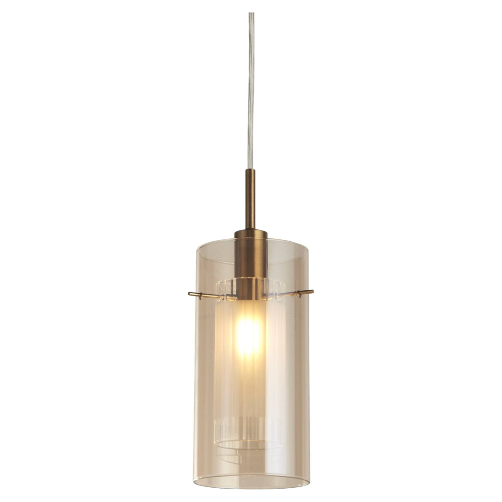 Searchlight Pendelleuchte Duo bronze champagner Glas Stahl B/H/L/D: ca. 13x120x13x13 cm E14 1 Brennstellen