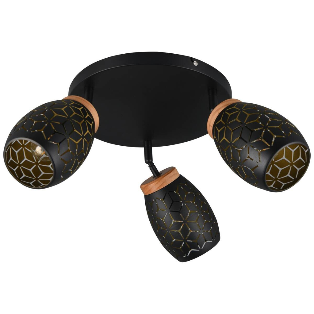 Reality Spotrondell 3-flg. Bidar schwarz gold Metall D: ca. 27 cm E14 3 Brennstellen